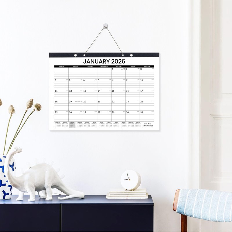 SUNEE Desk Calendar 2026, 18 Months from Oct. 2025 to Mar. 2027, 17"x12" Academic 2026 Calendar for Home, School, or Office Desk Top Organizing, Black Monthy Calendar 2026