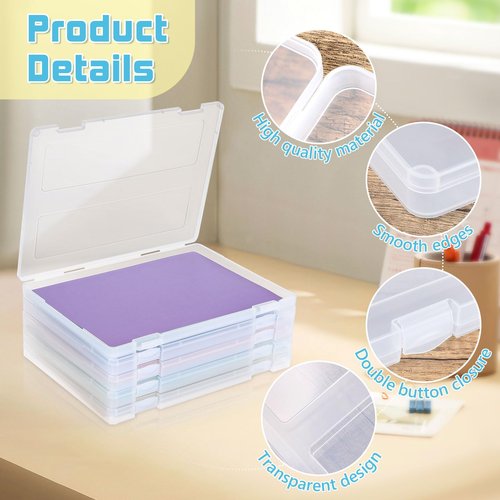 5 PCS Printer Paper Storage, Portable Scrapbook Storage Box for 9.4 x 12.5 Inch A4 File Paper, File Boxes with Lids for Photos, Documents, Magazines, Stamps, Envelopes, Office and School Supplies