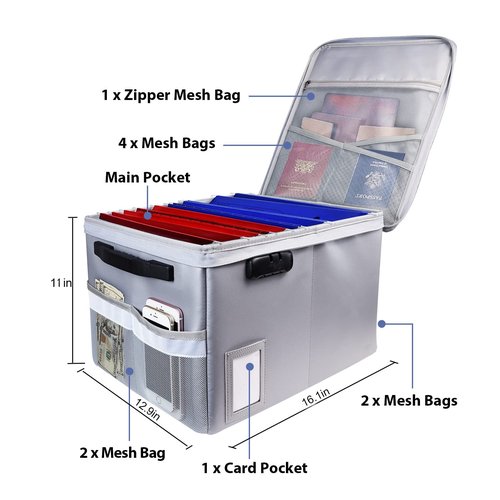 Fireproof Document Box, Fireproof Organizer Safe Box with Lock, Portable Office Storage Cabinet for Hanging Letter/Legal Size Folder/Certificate