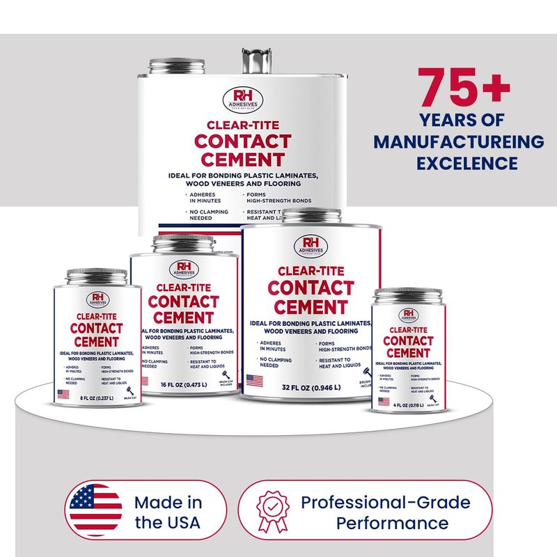 Clear-Tite Contact Cement, 4 oz. can - Laminate Flooring, Countertops, Tabletops, Crepe Rubber, Ceramics, Wood Veneers, Waterproof, Long Lasting - RH Adhesives