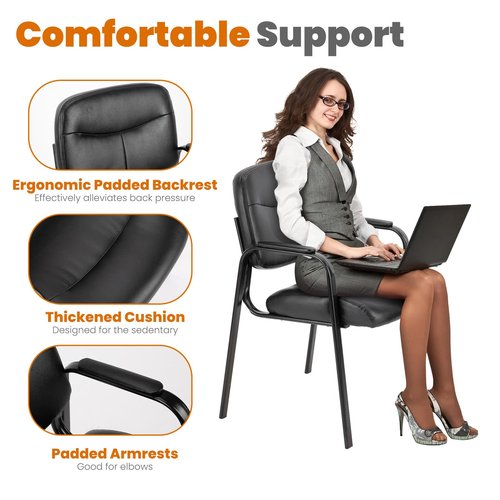 GlasFlength Waiting Room Chairs, Leather Reception Conference Room Chairs with Padded Armrests, Comfy Thickened Cushion Office Guest Chair for Lobby Meeting Home, Set of 2-Black A