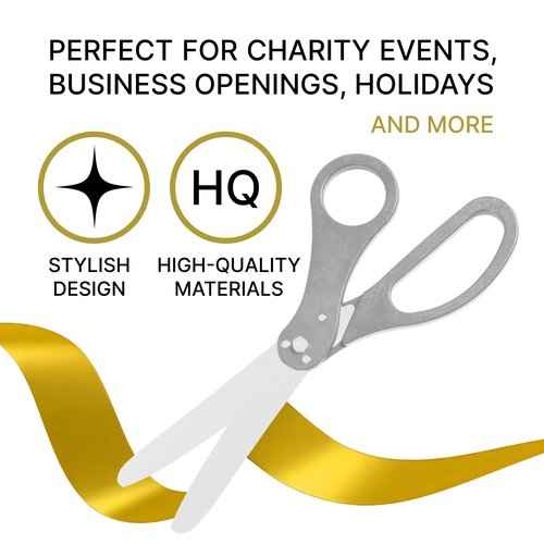 20" Giant Ribbon Cutting Scissors — Large Grey Grand Opening Ribbon Cutting Ceremony Scissors Heavy Duty Metal Construction for Grand Openings Special Events Inaugurations and Ceremonies