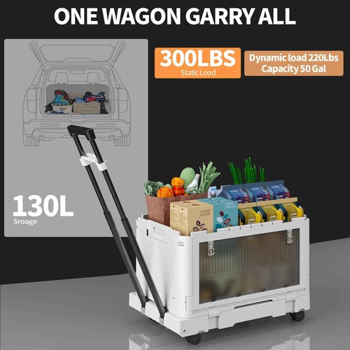 Folding Utility Cart Portable Rolling Crate,Multi Functional Collapsible Carts with 4 Wheels,1-Tier Portable Utility Cart,Adjustable Folding Trolley for Teachers,Shopping,Warehouse,Office and Outdoor