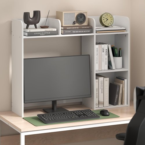 Furinno Classic Desktop Bookshelf Storage Hutch, Desk Organizer with 5 Shelves, White