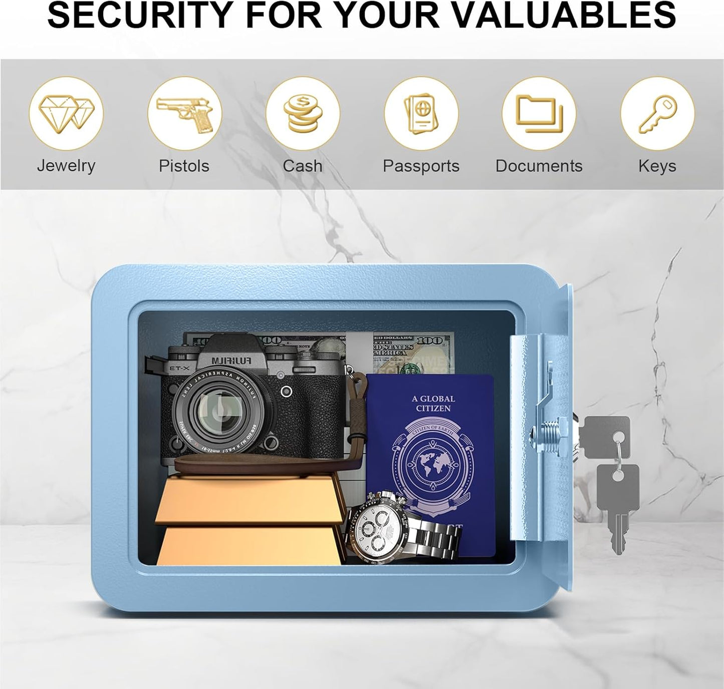 0.23 Cubic Small Safe Box for Home, Mini Safes for Kids, Pink Safe with Key, Security Cabinet Safes with Cutting-edge Bending, Lock Box with Keys for Money Cash, 6.69x 9.06x 6.69 Inches, Pink