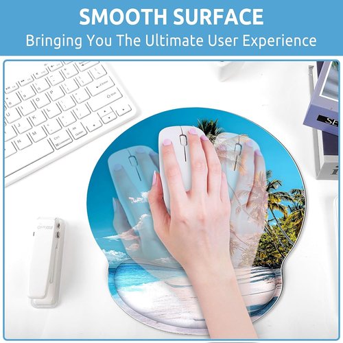 KONVINIT Ergonomic Mouse Pad - Comfortable Wrist Rest & Non-Slip Base | Small Beach Design for Office