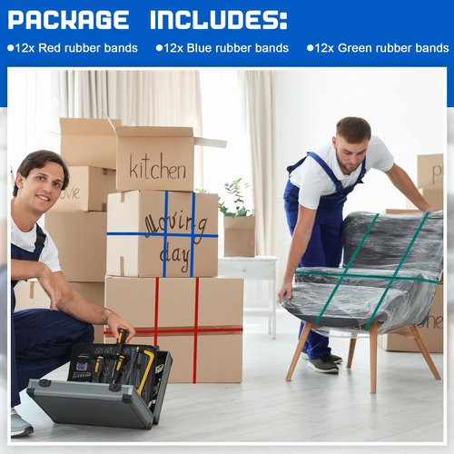 Wovnet 36 Pcs Variety Extra Large Moving Rubber Bands 42" 36" and 30" Rubber Straps Furniture Moving Supplies for Packing Pallets and Packing Blankets (Red,blue,green)