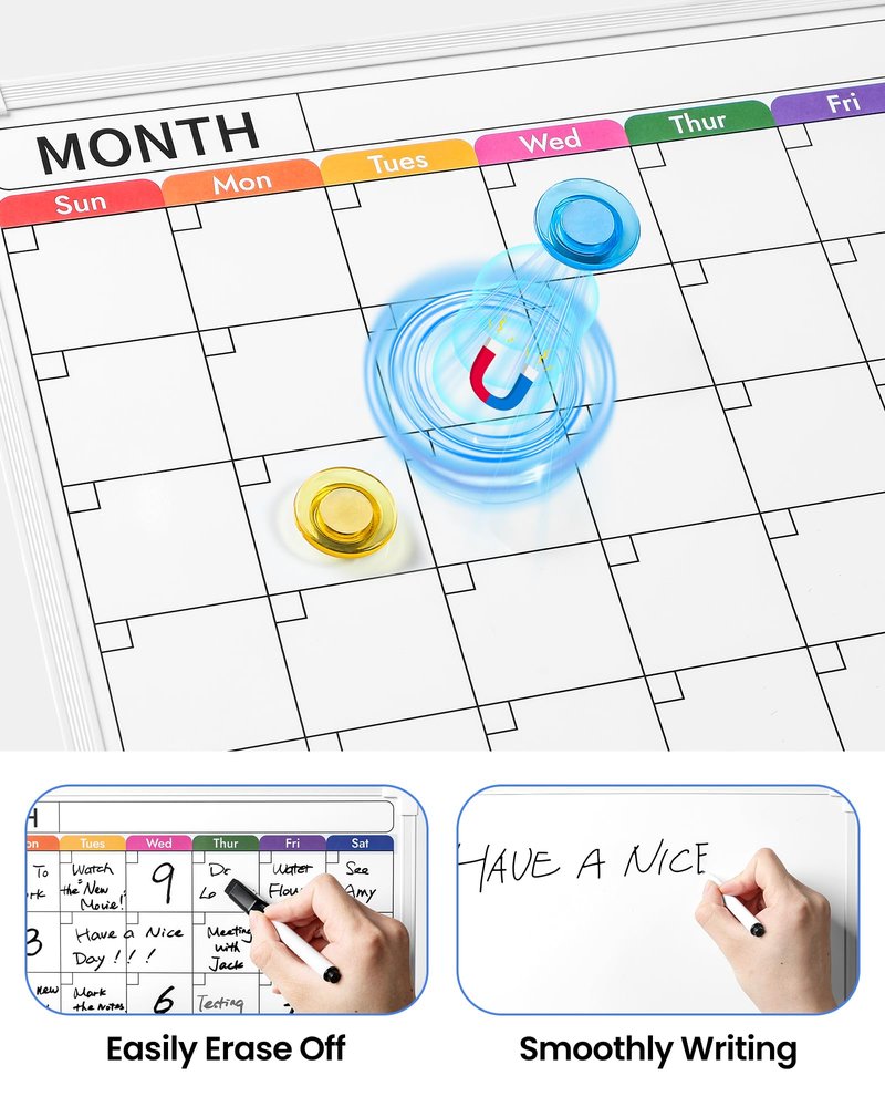 VITEVER Calendar Whiteboard for Wall, Double-Sided Dry Erase Board, Hanging Monthly Planning Board, Small White Board for Memo, to Do List, Home, Kitchen, Office Accessories