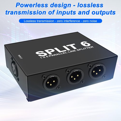 XMSJSIY XLR Splitter Mic Splitter Box 1-IN-6-OUT/6-IN-1-OUT 1 Female to 6 Male XLR Converter 6 Channel Mic Parallel Line Selector Connector for Professional Audio Recording - 1 PCS