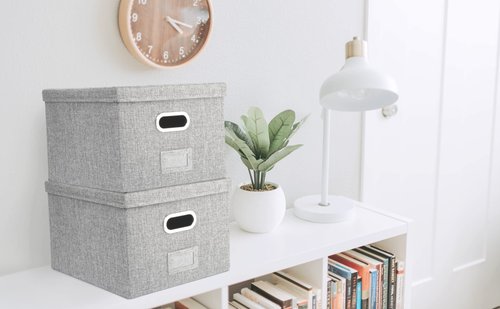 Alfion Hanging File Box 2-Pack | Portable Office Organizer with Lid, Handles, Metal Frame for Letter Size Folders (Gray)