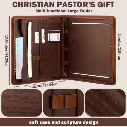 3 Pcs Christmas Religious Christian Gifts Pastor Appreciation Gifts Leather Portfolio Christian Bible Prayer Journal For Men Women Scripture Pen Notebook Bible Study Supplies(Pastor)