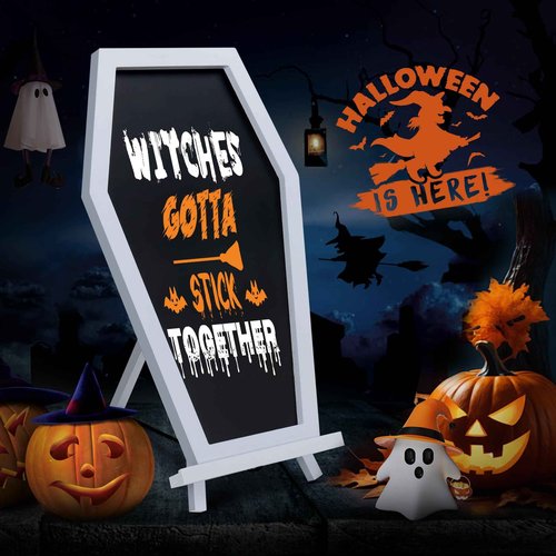 Coffin Chalkboard, Three Legged Stand-up Chalk Board for Desk, Magnetic Chalkboard Easel Sign Tabletop for Home, Office and School - Halloween Decorations Gothic Decor Spooky Gifts, 17''x10.5'', White