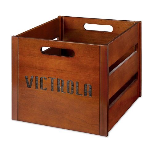 Victrola Wooden Record Crate – Tabletop Vinyl Album Holder, No-Tool Assembly, Holds Over 50 Records, Real Wood Construction, Elegant Design (Wood)