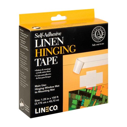 Lineco Self-Adhesive Linen Hinging Tape. Acid-Free, Neutral pH Fabric. 1.25 inches X 150 Feet. Trusted Tape for Hinging, Matboards, Mounting, Conservation, Framing, Craft, DIY. White.