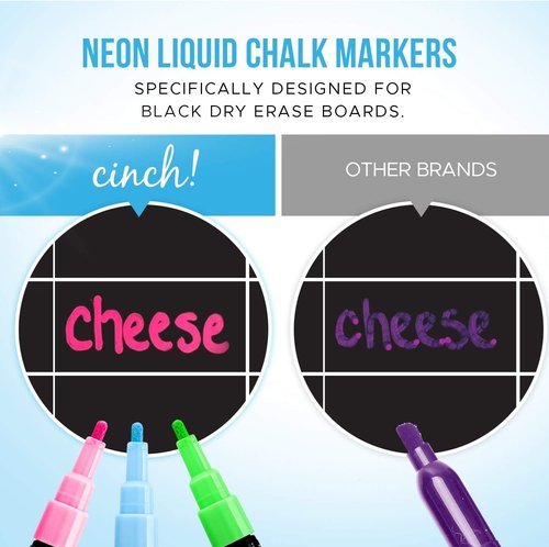 Cinch Magnetic Dry Erase Board - Family Chore Chart with 6 Markers | 17x12 Black Fridge Organizer