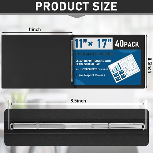 Resurhang 40 Pcs Pressboard Report Cover, 3" Capacity Presentation Binder Folder with Metal Prong Paper Fastener to Neatly Bind Reports Proposals Transcripts, Other Documents (11x17 Inch,Black)