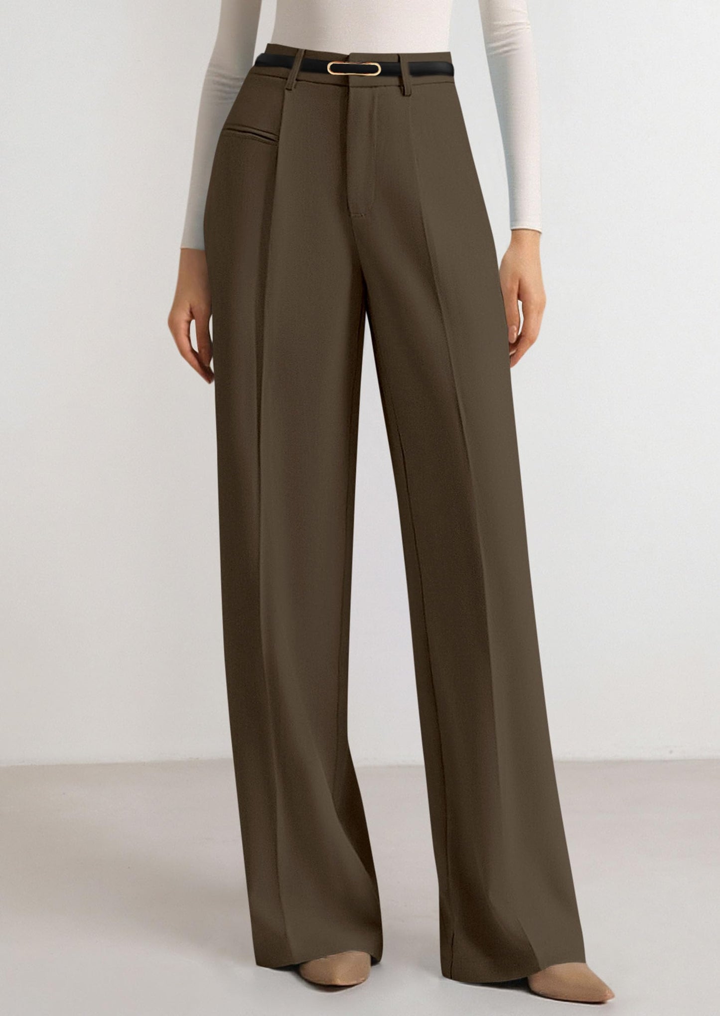 PRETTYGARDEN Womens Wide Leg Dress Pants 2026 Business Casual Flowy Work Palazzo Pants High Waisted Slacks Trousers (Coffee,Small)