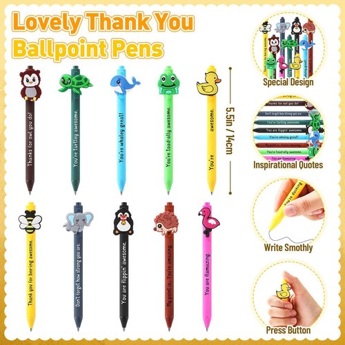 Sayglossy 60 Sets Inspirational Ballpoint Pens Gifts Bulk Funny Animal Customer Service Pens with Positive Bookmarks Employee Appreciation Gifts for Staff Coworkers Team Office Supplies (10 Animals)