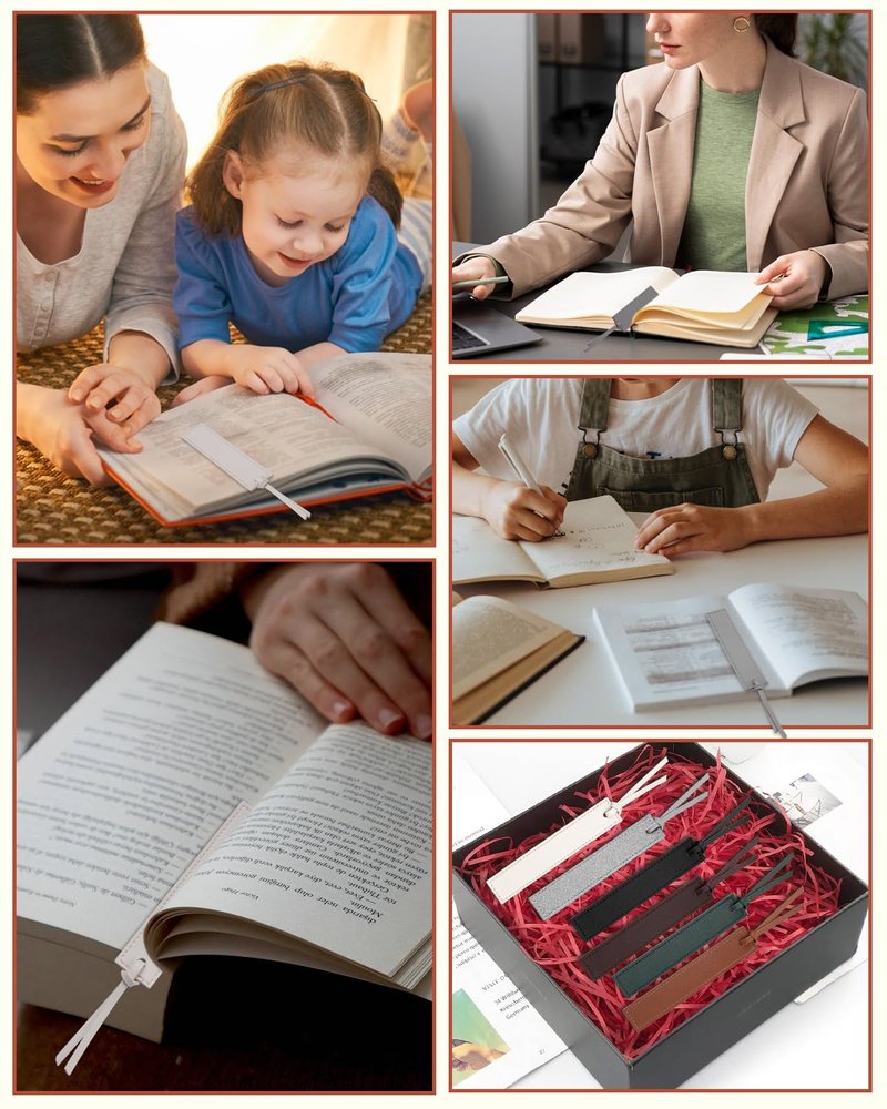 SOCNITC Leather Bookmark, 6 Pcs Classic Style Leather Bookmark, Handmade Stitched Book Mark with Rope, Book Accessories for Reader, and Book Lovers Office Home Supplies