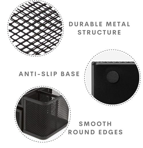 1InTheOffice Desk Supplies Organizer, Desk Caddy 7-Compartment Wire Mesh Accessory Holder, Matte Black
