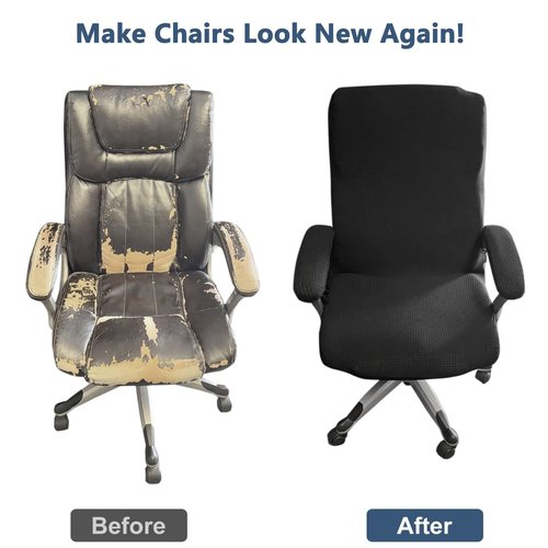 Melaluxe Office Chair Cover with Armrest Covers, Universal Stretch Desk Chair Cover, Computer Chair Slipcovers (Size: L) - Black