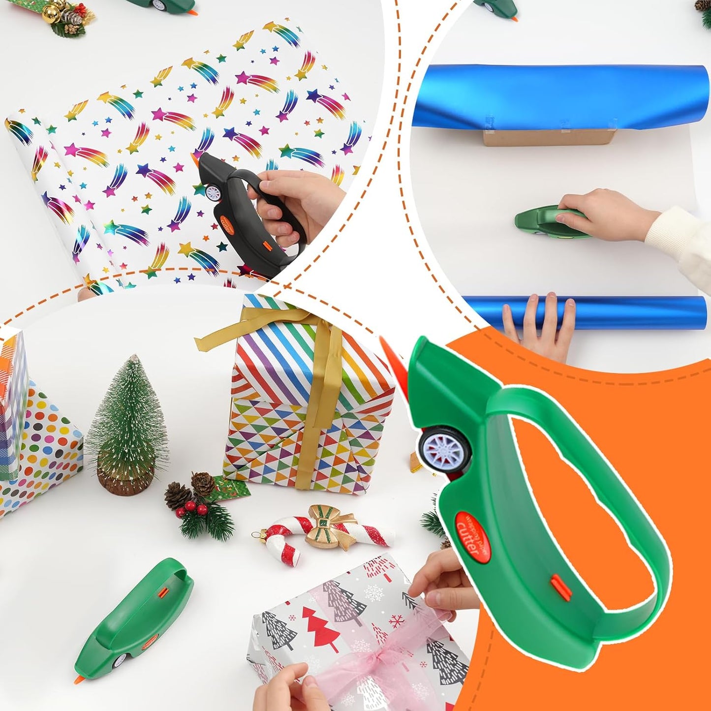 LIZAAL 2-Pack Wrapping Paper Cutter with 3 Replaceable Blades | New Gift Wrap Cutter with Wheels | Birthday and Christmas Wrapping Paper Cutter Slider for Home, Office or Classroom (Black & Green)