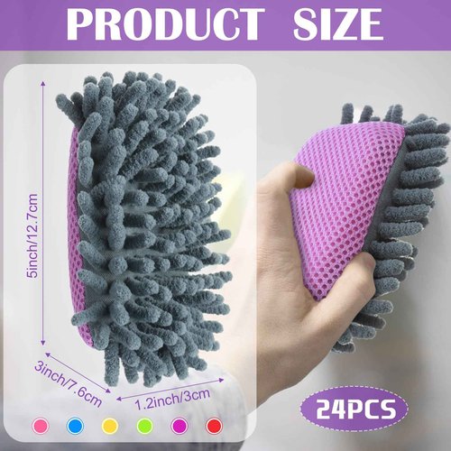 AmazingSpark 24 Pcs Microfiber Shag Erasers Whiteboard Bulk Magnetic Dry Erase Erasers Washable Colorful Erase for Markers Chalk Home Classroom Office Supplies Blue Yellow Green Red Pink Purple