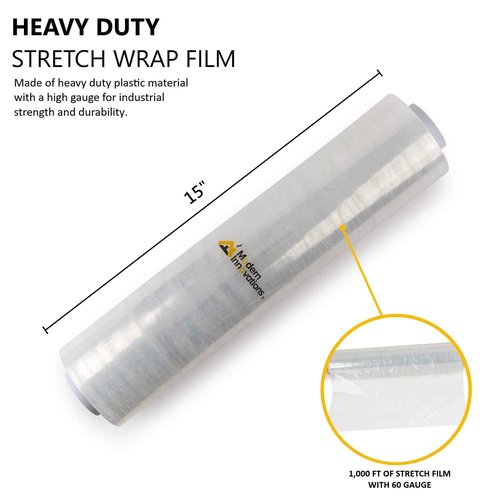 Modern Innovations 15 Inch Clear Stretch Wrap Replacement Roll (4 Refill Rolls-4000 Feet) No Handle, Shrink Wrap for Moving, Packing Supplies for Wrapping Furniture, Plastic Pallet Cling