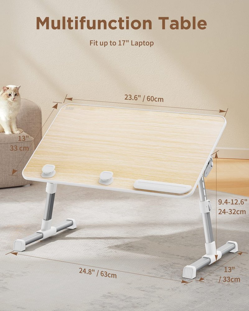 SAIJI Laptop Bed Tray Table, Adjustable Home Office Standing Desk Portable Lightweight Foldable Lap Desk for Sofa Couch Floor Working Studying Reading Writing Eating,Fit Up to 17" Laptop(Large,Teak)