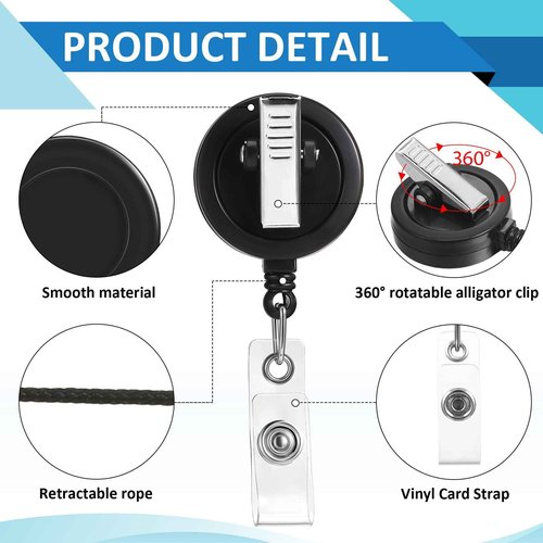 Mimorou 150 Pcs Black Retractable Badge Reels Bulk Holders Reels Clip with Alligator Swivel Clip by ID for School Office Supplies