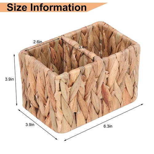SWT8CAI Remote Control Holder Wicker Desk Organizer Woven Storage Basket,TV Remote Control Organizer Holder Storage Caddy for Table with 2 Compartments