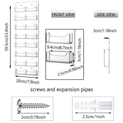 2 Pieces Acrylic Business Card Holder Wall Mount Clear Sticker Display Rack Multiple Clear Acrylic Card Organizer Sticker Display Stand Pre Drilled Index Card Storage (16 Pockets/ 23x 8")