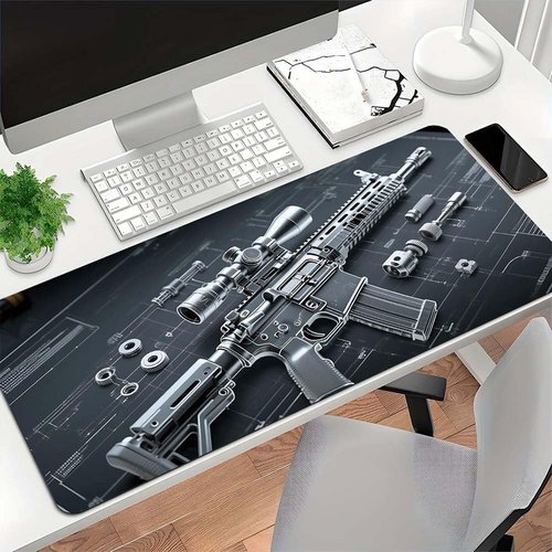 Cool Military Weapon Build Weapon Parts Display Large Gaming Mouse Pad, Stylish Desk Protector with Non-slip Rubber, Multi-size for Laptop & Desktop Use, Desk Mat for Keyboard and Mousepad(Style A Thi