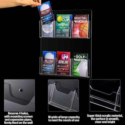 Eersida 2 Pack Acrylic Brochure Pamphlet Holder Wall Mount Clear Brochure Display Holder Plastic Trifold Flyer Rack Literature Storage Rack for Offices Waiting Room (6 Pockets, 15 x 13 Inch)