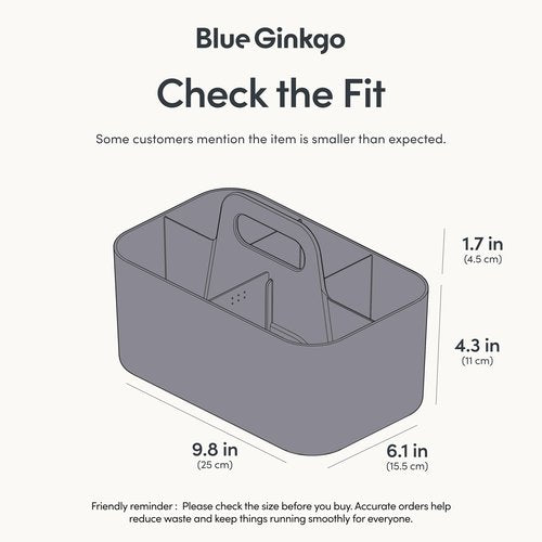 BLUE GINKGO Stackable Organizer Caddy – Korean-Made Portable Tote for Bathroom, Office, Crafts, or School Supplies (Rectangle, Gray)