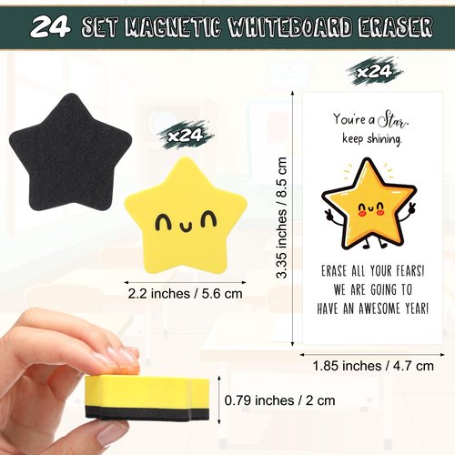 Lincia 24 Sets Back to School Gifts for Students, Smile Face Magnetic Dry Erase Whiteboard Erasers with Motivational Cards and Bags Gifts Bulk for Classroom Prize Teachers First Day of School