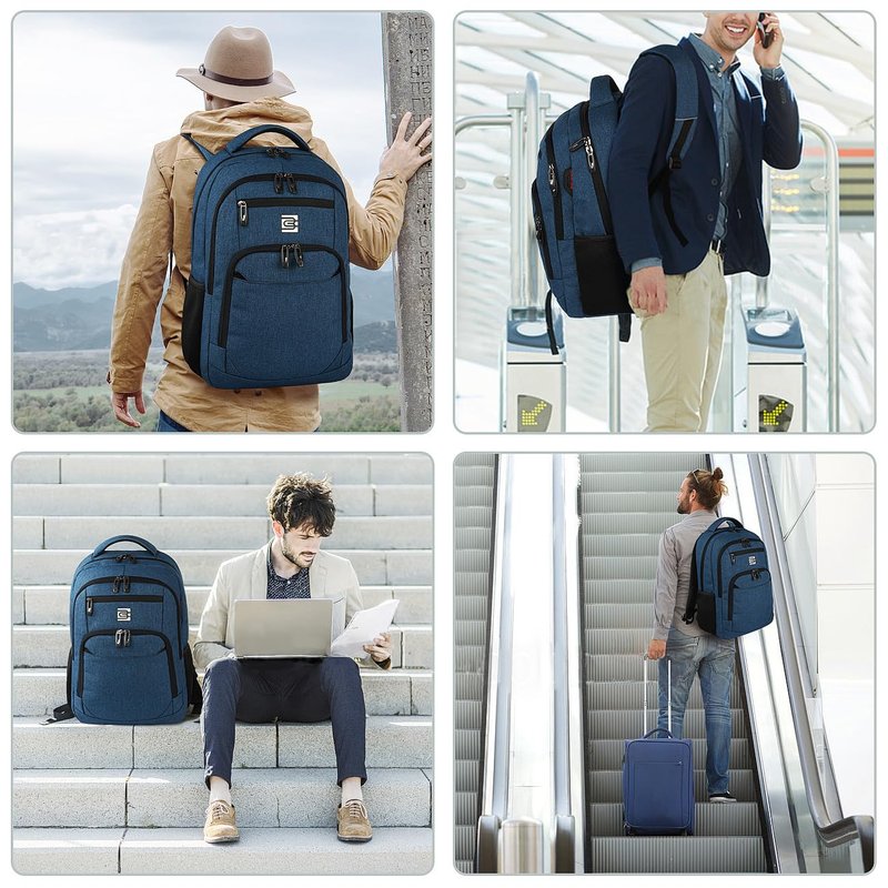 Volher 17 Inch Laptop Backpack, Business Anti Theft Slim Durable Laptops Backpack, Water Resistant College Computer Bag Gifts for Men & Women Fits 15.6 Inch Notebook-Blue