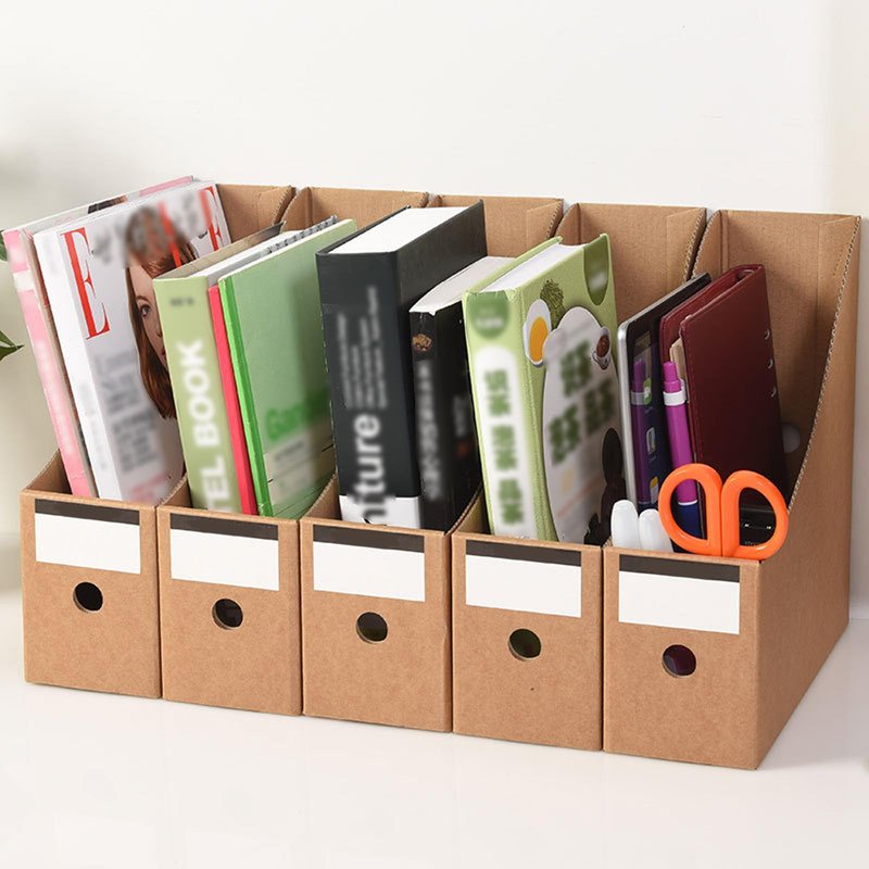 Vankcp 24 Pcs Cardboard Magazine File Holders, Magazine Book Bin Box With Label Stickers, Brown Bulk Kraft Magazines Organizer for Home Office, File Storage Boxes for Desk Shelves