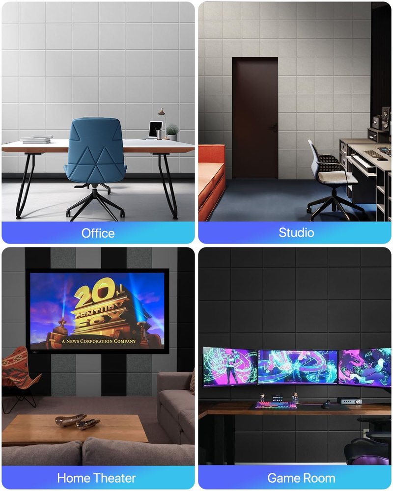 Acoustic Panels 12 Pack Square Soundproof Wall Panels with 60 Adhesive Tapes, High Density Acoustic Foam Panels Sound Proof Foam for Home Office, Recording Studio, Ceiling, 12" X 12" X 0.4"