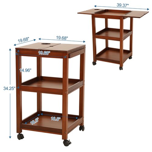 VISWIN Art Cart Organizer, Solid Pine Wood Art Supply Storage Organizer with Caster Wheels, 3-Tier Multifunctional Rolling Utility Storage Cart for Studio, Classroom, Artists - Walnut