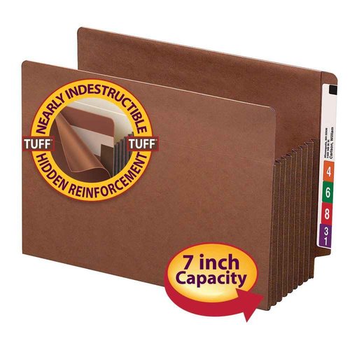 Smead End Tab TUFF® File Pocket, Reinforced Straight-Cut Tab, 7" Expansion, Tyvek® Gusset, Extra Wide Letter Size, Redrope, 5 per Box (73795)