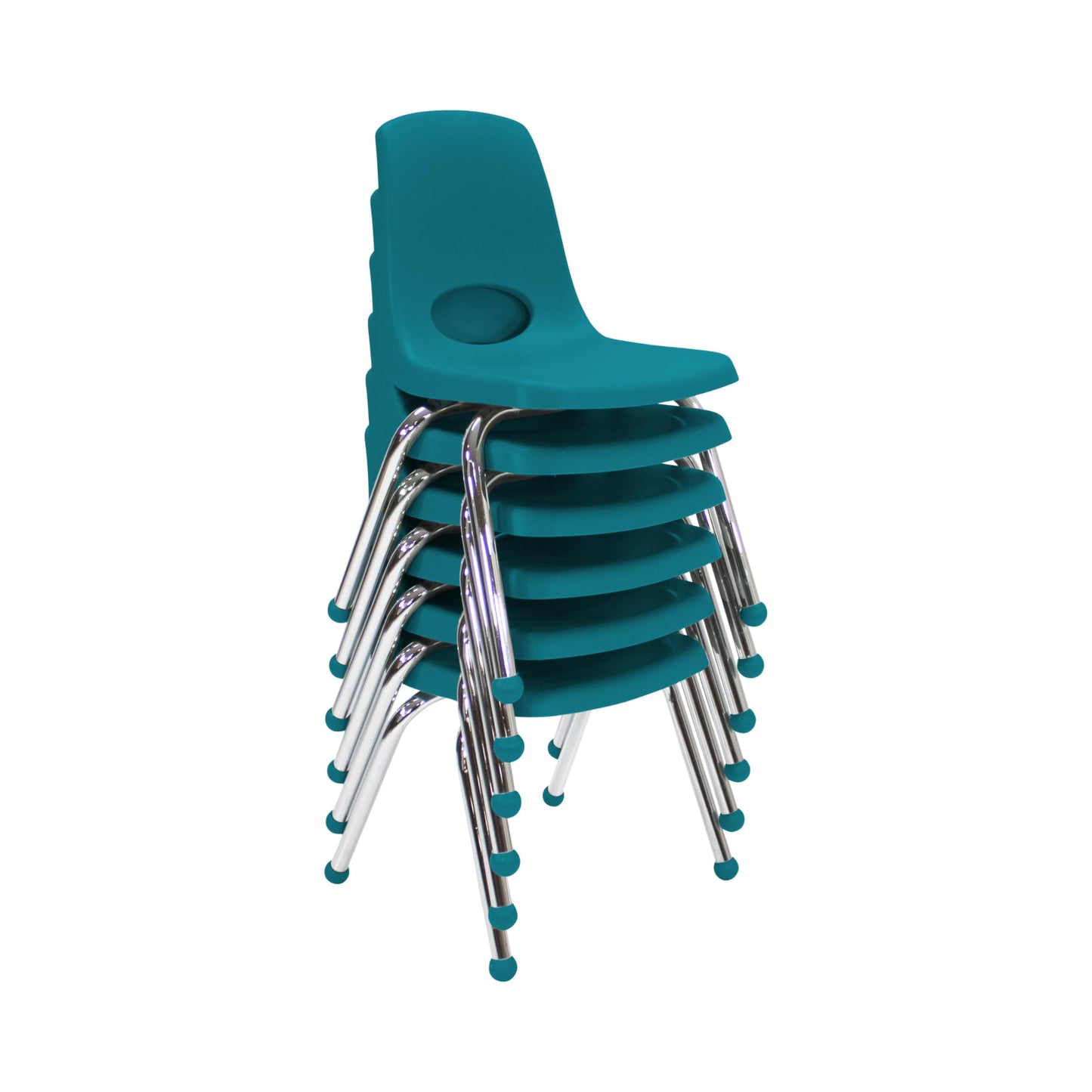 FDP 14" School Stack Chair,Stacking Student Seat with Chromed Steel Legs and Ball Glides for in-Home Learning or Classroom - Teal (6-Pack), 10363-TL