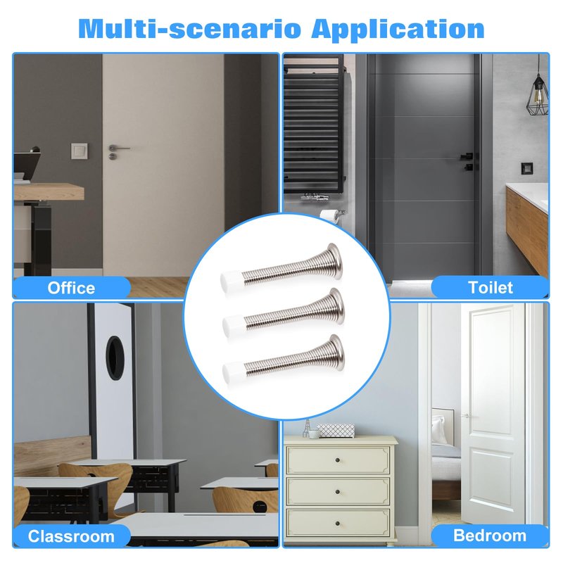 6 Pack Spring Door Stopper 3.2 Inch Flexible Heavy Duty Spring Door Stop with RustProof Screw Rubber Bumper Tips, Wall Protector for Home, Office, Kids Room – Easy Install, Satin Nickel Finish
