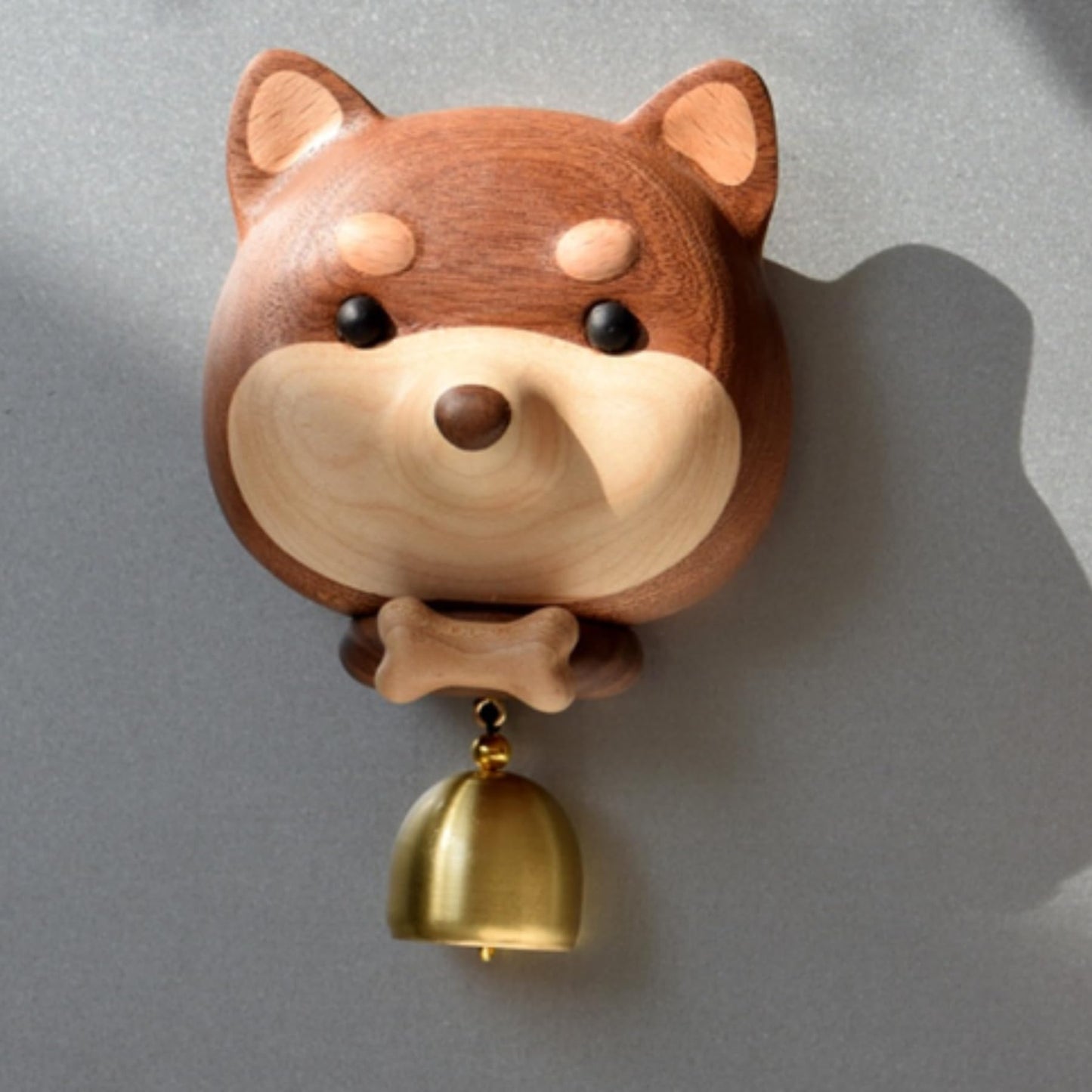 NADEnVIE Shiba Dog Shape Wooden Door Bell - Black Walnut Cartoon Doorbell - Dopamine Wind Chime Suction Ornament - WoodyBeing Shopkeepers Bell for Door Opening