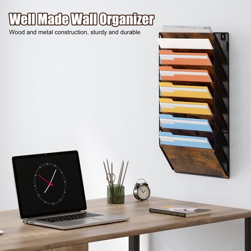 PAG-Mass Hanging Wall File Organizer, 8 Tier Wall Mounted Mail Documents Literature Magazine Envelopes Holder, Suitable for Home/Office/School (8-Tier)