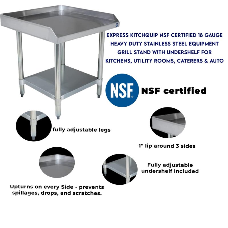 Express KitchQuip NSF Certified 18 Gauge Heavy Duty Stainless Steel Equipment Grill Stand with Undershelf for Kitchens, Utility Rooms, Caterers & Auto