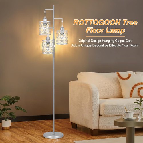 68" Farmhouse Floor Lamp - Dimmable Industrial Design with 3 Edison Bulbs | Rustic Silver Tall Lamp for Living Room, Bedroom & Office