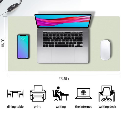 Aothia Double-Sided PU Leather Desk Pad - Non-Slip Large Mouse Pad & Desk Mat for Office, Home - Waterproof, Easy to Clean, Durable Dual-Sided Surface (23.6"x13.7", Matcha Green)