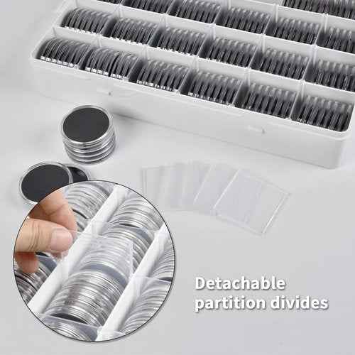 168 Pcs 46mm Coin Capsules Case with Foam Gasket and Plastic Storage Organizer, Coin Holder for Collectors, 8 Sizes (16 20 25 27 30 35 40 46mm). Coin box for Coin Collection Supplies Only-Black Gasket
