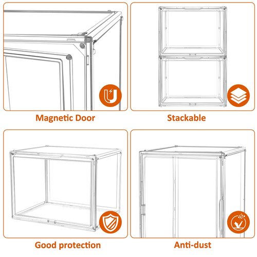 Cutora 2Pack Extra Large 17.7"X13"X13" Clear Acrylic Organizer Box Display Case, Plastic Holder with Magnetic Door for Figures, Books, Handbags, Purses, Boots